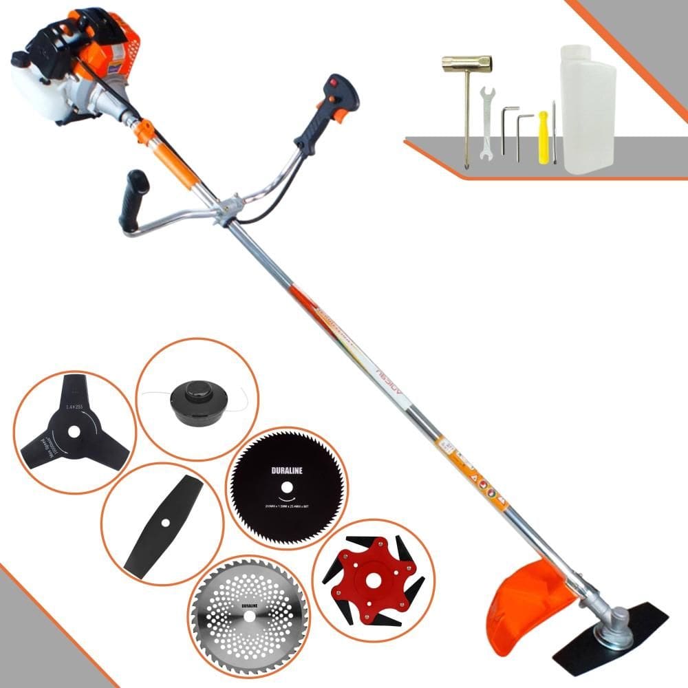 Roçadeira Vulcan VR430S À Gasolina 1,7HP 43cc Com Carretel + Faca 2 Pontas + Faca 3 Pontas + Faca 6 Pontas + Faca 40 Dentes de Vídea + Faca 80 Dentes