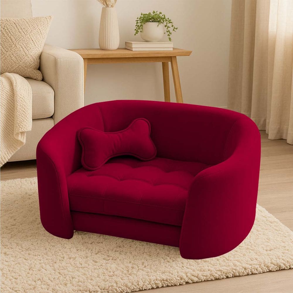 Poltrona Cama Pet Luxo Mell Veludo Premium Para Cães E Gatos Vermelho