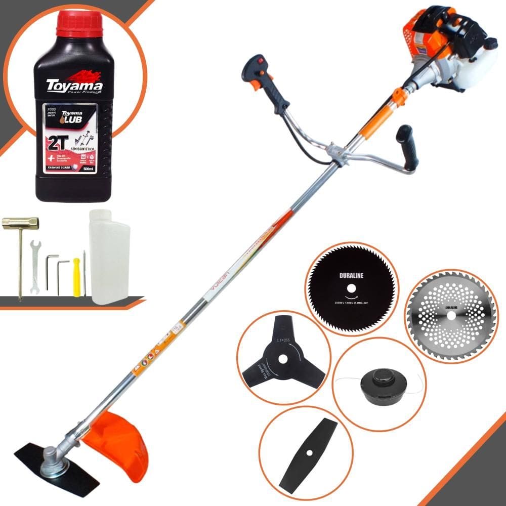 Roçadeira Multifuncional Vulcan VR430S À Gasolina 43cc 1,7HP 10.000rpm Completa 5 Em 1 Com Carretel + Kit 4 Lâminas de Corte + ÓLEO TOYAMA 2 Tempos