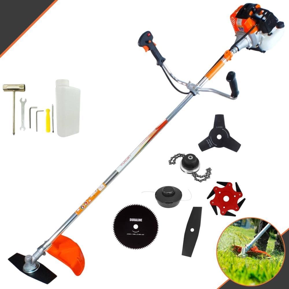 Roçadeira Profissional Vulcan VR430-S À Gasolina 43cc 1,7HP 10.000rpm Com Carretel Nylon + Facas 2 Pontas + 3 Pontas + 6 Pontas + 80 Dentes + Trimmer