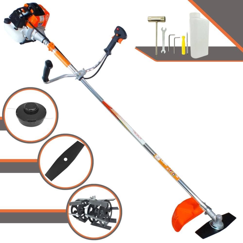 Roçadeira Vulcan VR430-S À Gasolina 43cc 1,7HP Motor 2 Tempos Alta Rotação e Performance Com Carretel de Nylon + Faca 2 Pontas + Enxada Rotativa