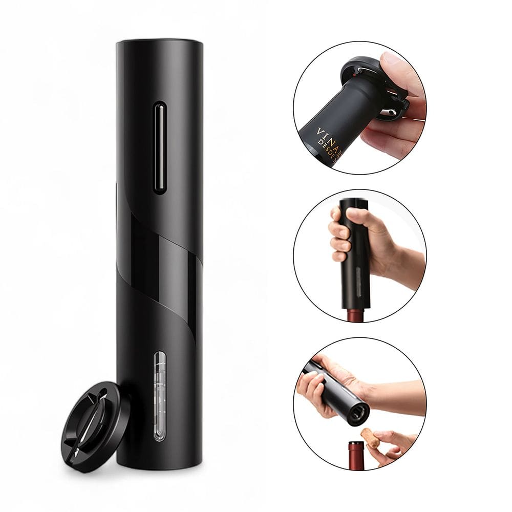 Abridor de Vinho Elétrico Portátil Automático Saca Rolhas à Pilha Preto