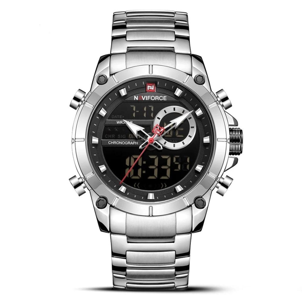 Relogio Naviforce 9163 Prata Masculino Digital e Analogico