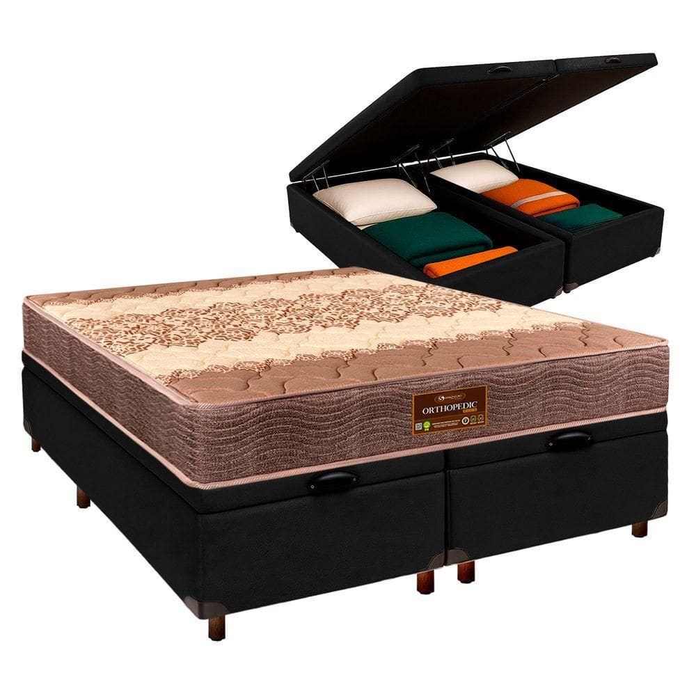 Cama + Bau Blindado E Colchão D26 Queen - Ortophedic Sankonfort