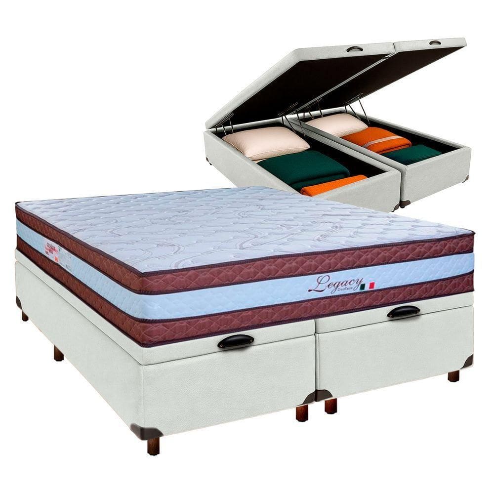 Conjunto Cama Box Bau Blindado Queen + Colchão Molas Ensacadas Legaccy Paropas