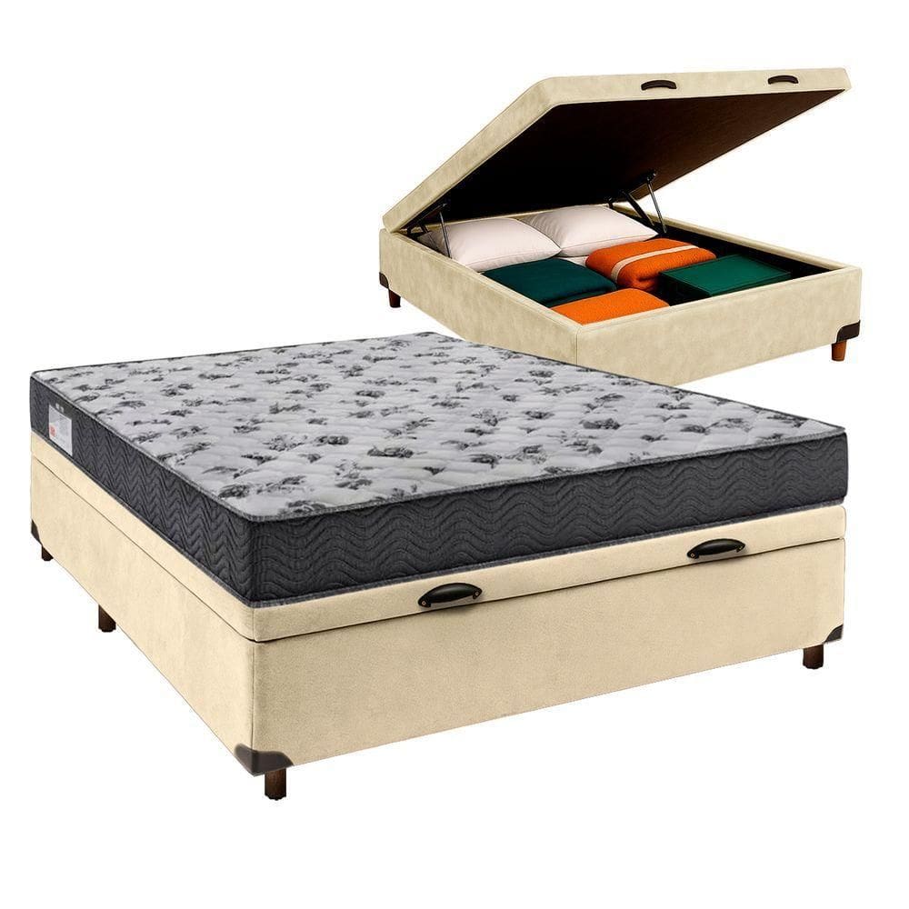 Conjunto Cama Box Bau Perola Casal + Colchão D33 Iso100 Ortobom