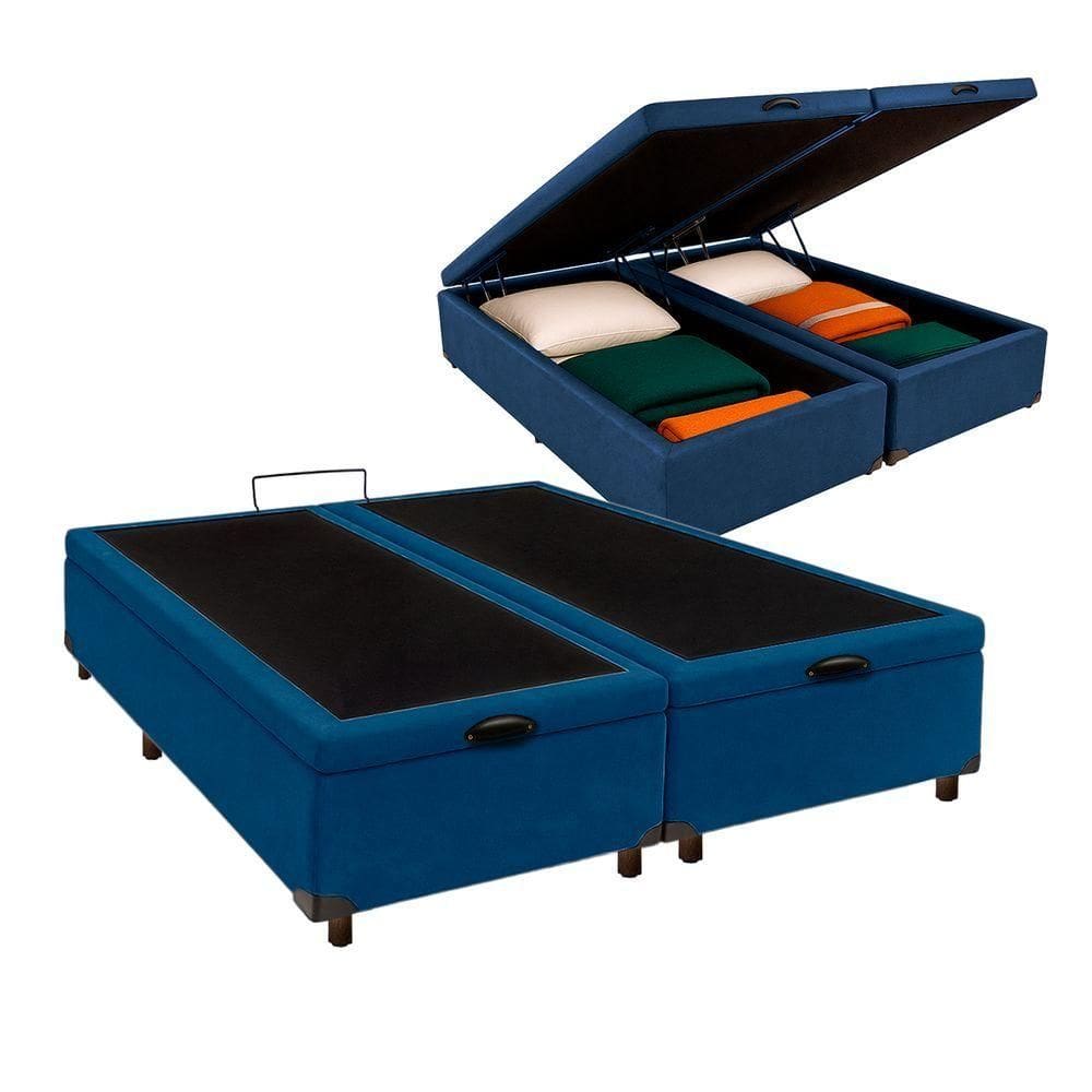 Cama Box Bau Queen Blindado Nature Azul 158x198