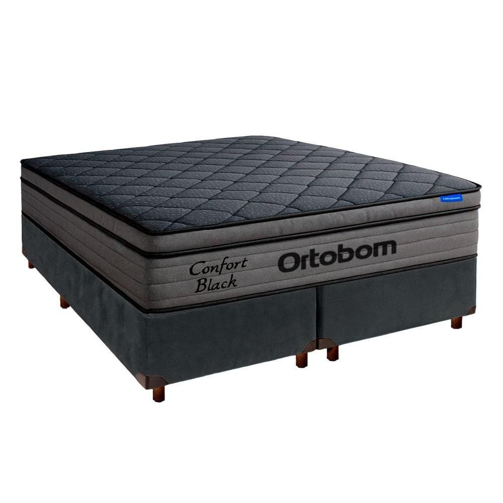 Cama Box Cinza+colchão Casal Confort Black Espuma Ortobom