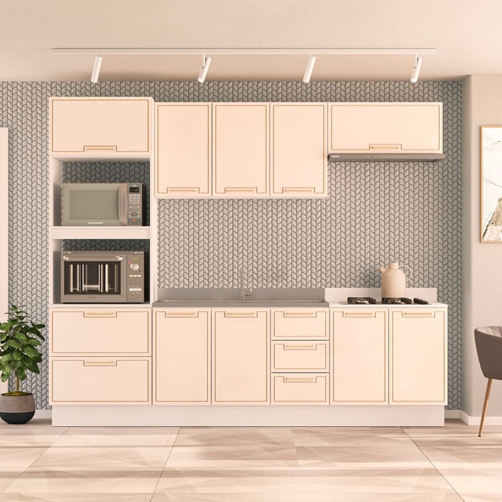 Cozinha Compacta 250085 5 Peças Amara Branco Creme Politorno Móveis