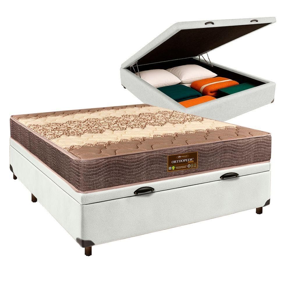 Conjunto Cama Box Bau Blindado Casal + Colchão D26 Ortophedic Sankonfort