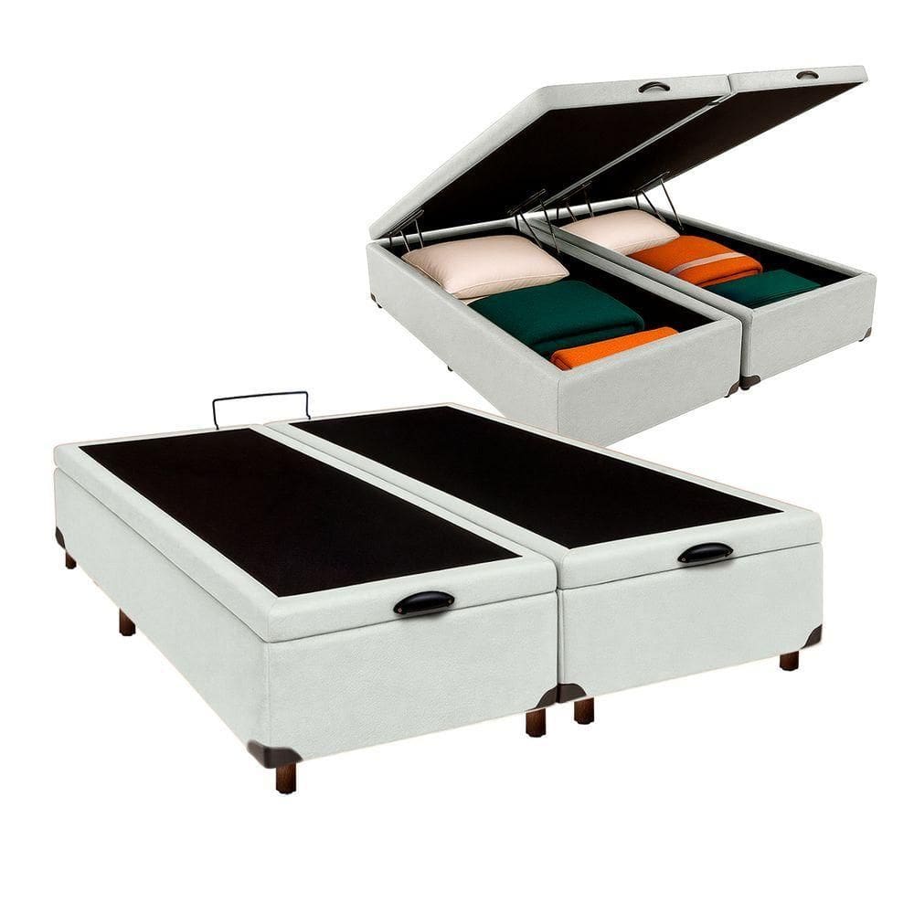 Cama Box Bau Casal Blindado Nature Branco 138x188