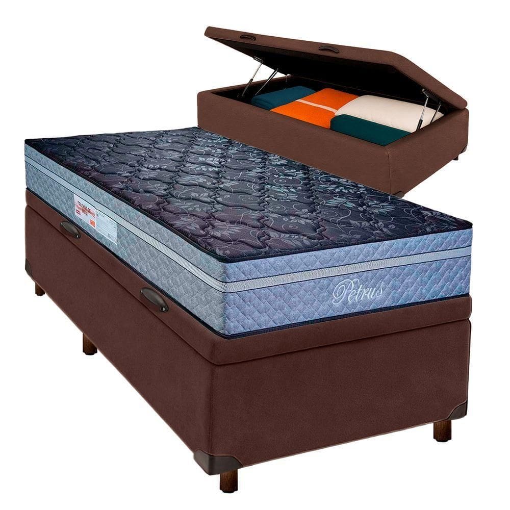 Colchão Solteiro Molas Ensacadas + Bau Blindado - Petrus Paropas