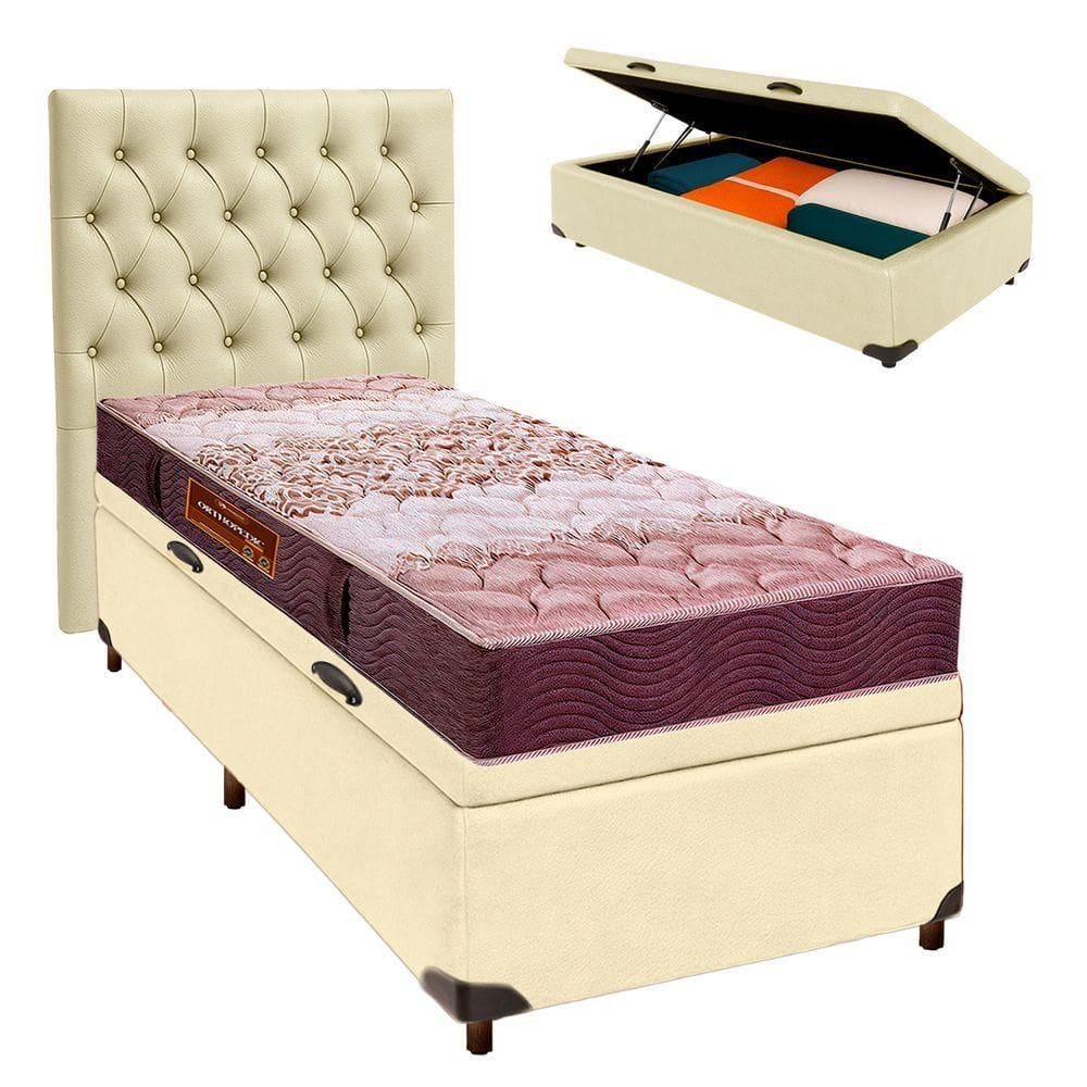 Kit Cama Box Bau + Cabeceira + Colchão Solteiro D26 - Ortophedic - Sankonfort