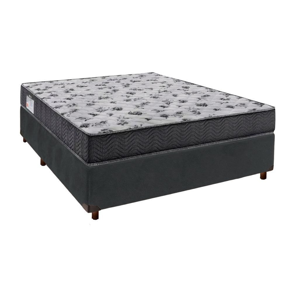 Conjunto Cama Box Cinza Casal + Colchão D33 Iso100 Ortobom