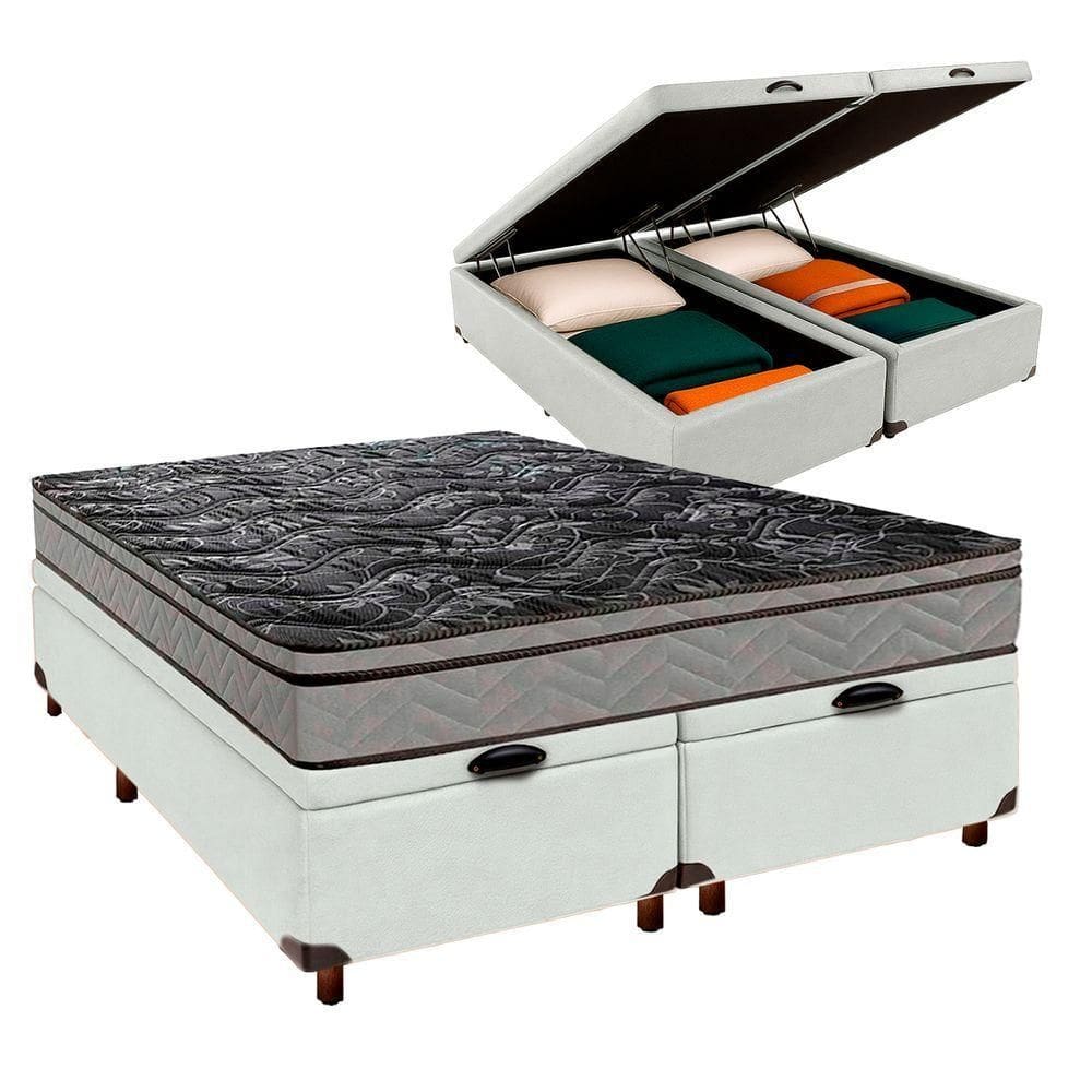 Conjunto Cama Box Bau Blindado Casal + Colchão D28 Conforto Paropas