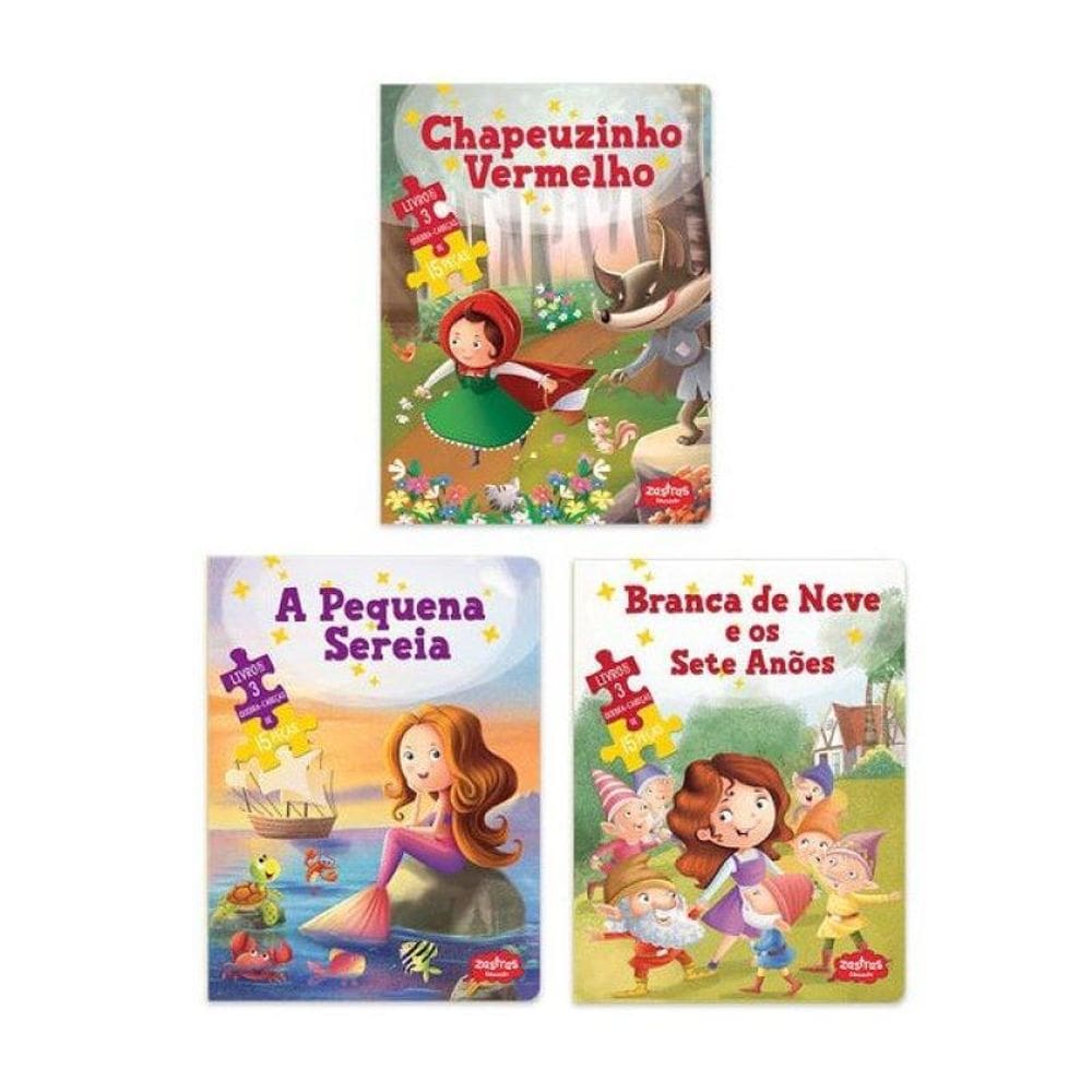 Kit Contos De Fadas Com Quebra-Cabeças: Chapeuzinho Vermelho, A Pequena Sereia E Branca De Neve