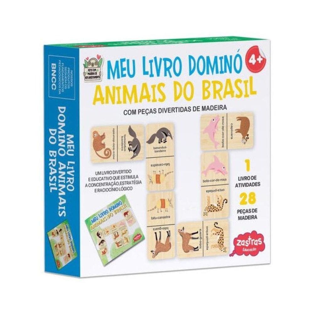 Meu Livro Dominó Animais Do Brasil Com Peças De Madeira