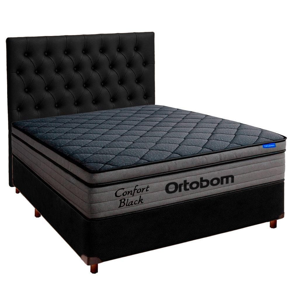 Cama Box Preto+cabeceira+colchão Casal Confort Black Ortobom