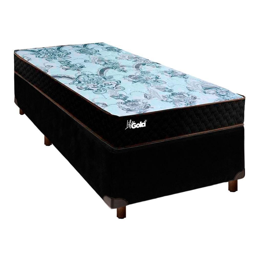 Colchão Solteiro Molas Ensacadas + Box Preto - Life Gold Paropas