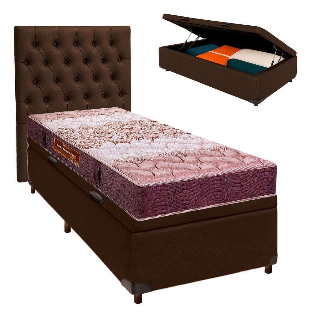 Kit Cabeceira + Cama Box Bau + Colchão Solteiro D26 Ortophedic Sankonfort
