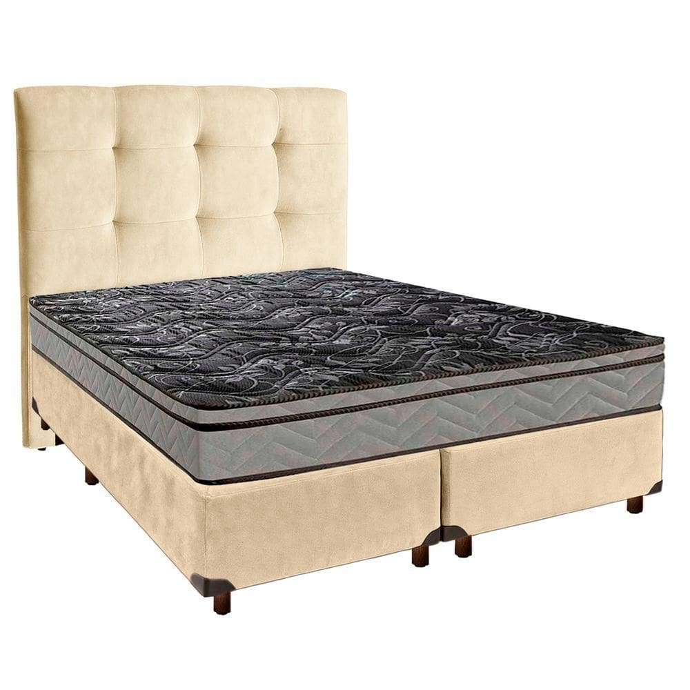 Cama Box + Colchão Casal D28 Conforto Paropas + Cabeceira Estofada