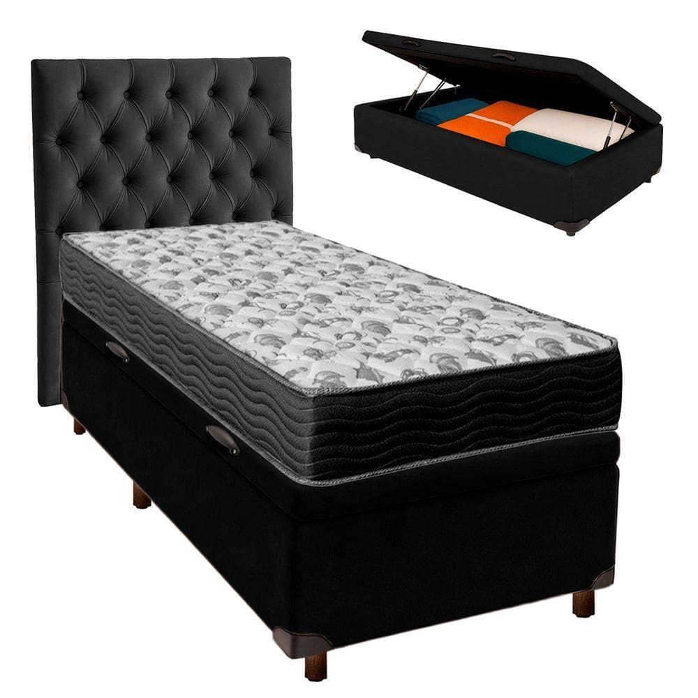 Kit Cabeceira + Cama Box Bau + Colchão Solteiro D33 Iso100 Ortobom