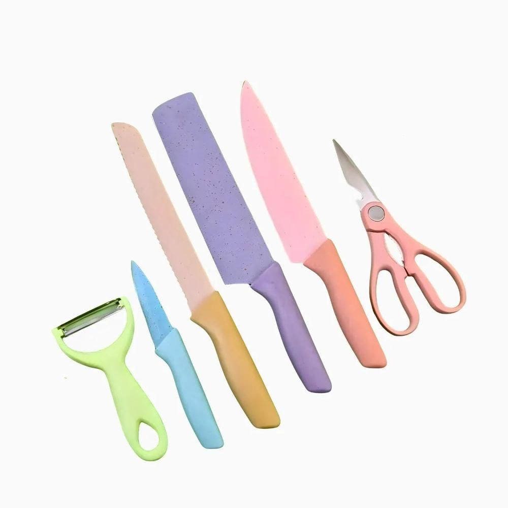 Conjunto 6 Facas Aço Inoxidável Colorido Multifuncional
