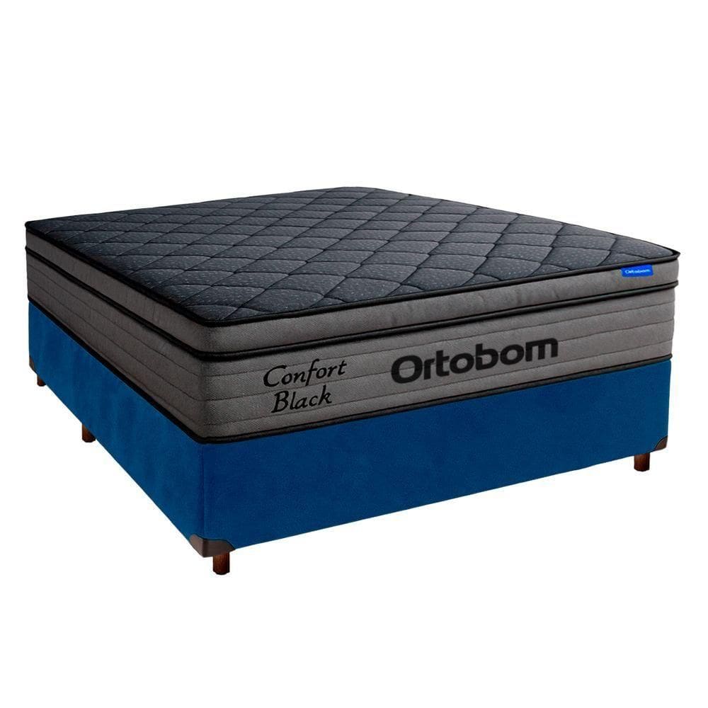 Cama Box Azul+colchão Casal Confort Black Espuma Ortobom