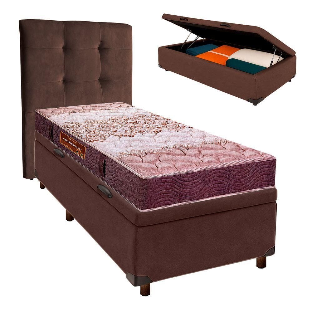 Kit Cabeceira + Cama Box Bau + Colchão Solteiro D26 Ortophedic Sankonfort