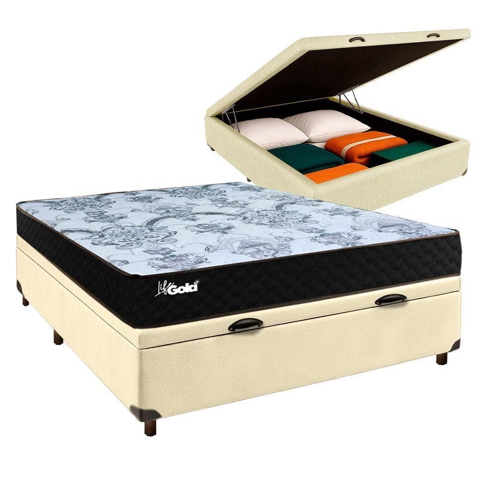Cama Box + Colchão Casal Molas Ensacadas Life Gold Paropas