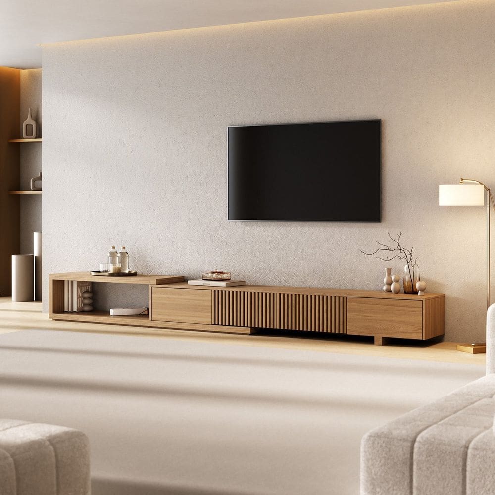 Rack para Tv até 75 Polegadas Extensível até 304cm Portas Ripadas Aruá Cabecasa Madeiramadeira Jatoba