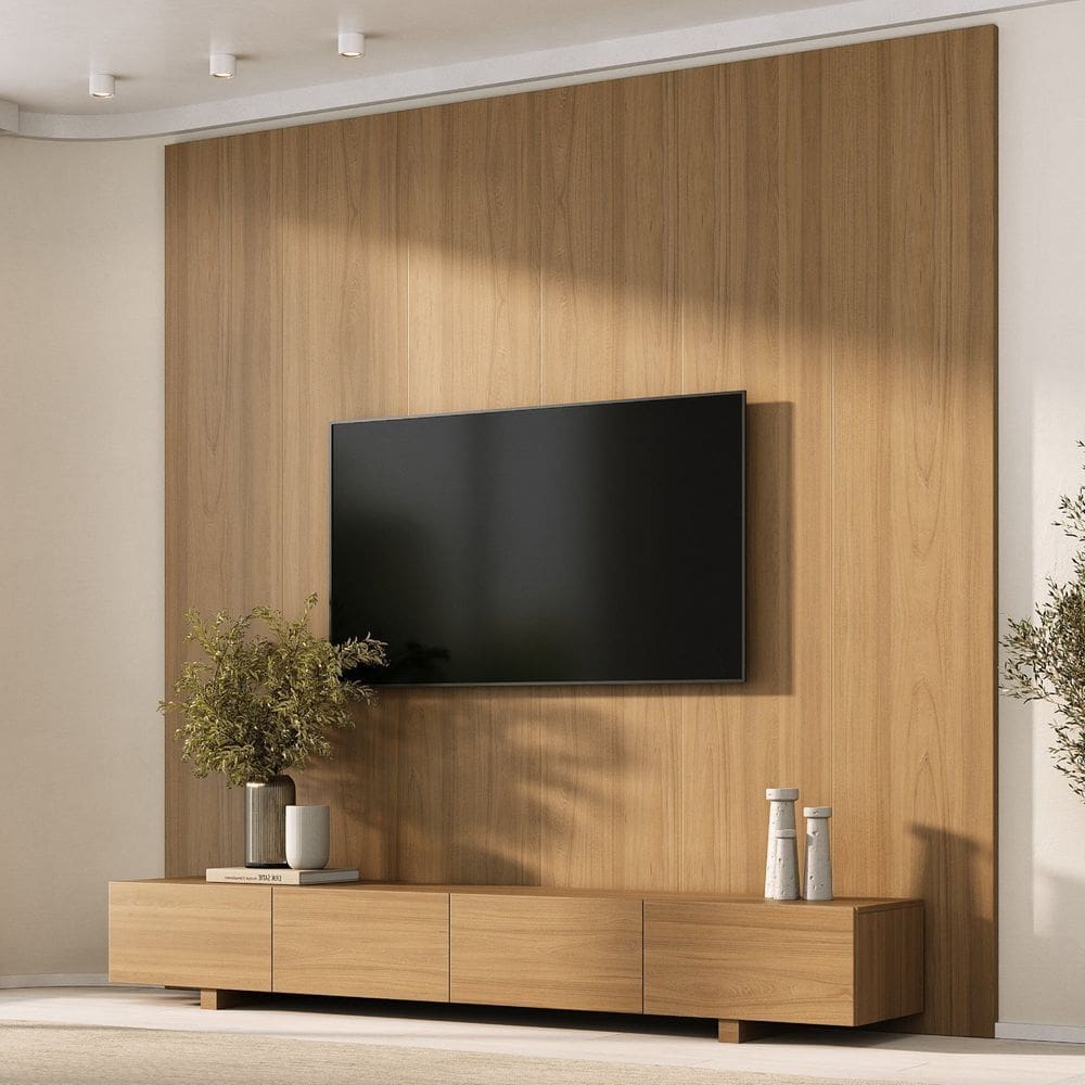 Rack com Painel para Tv até 86 Polegadas Liso 240x230cm Aruá Cabecasa Madeiraoriginals Jatoba