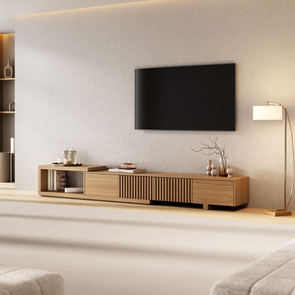 Rack para TV até 75 Polegadas Extensível até 244cm Portas Ripadas Aruá CabeCasa MadeiraMadeira Jatoba