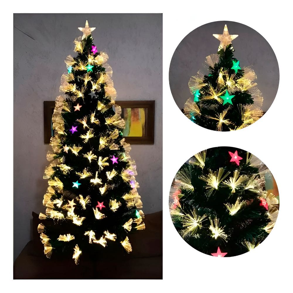 Árvore De Natal Luxo Fibra Ótica 180cm LED Colorido Ponteira