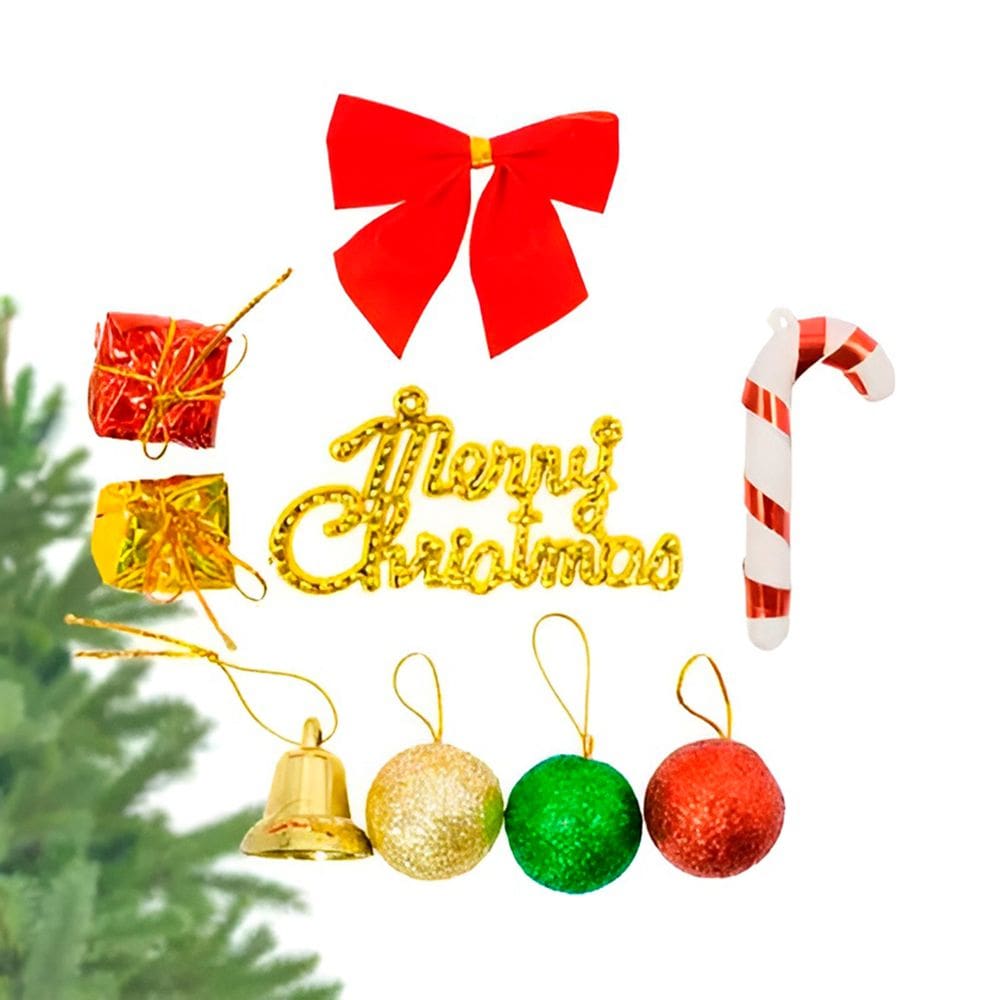 Kit 9 Enfeites Natalinos Sino Bolinhas Presentes Laço Natal