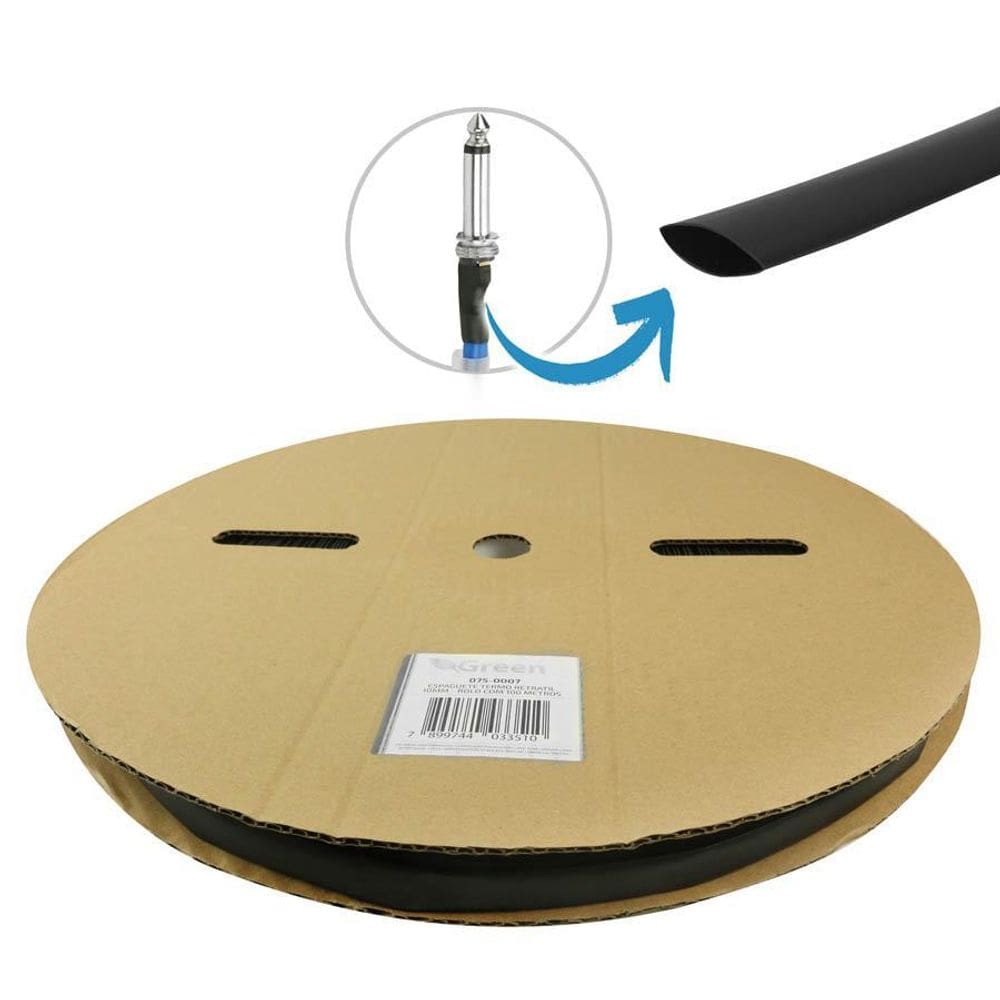 Rolo Espaguete/Tubo Termo Retrátil 10Mm Preto 100 Metros