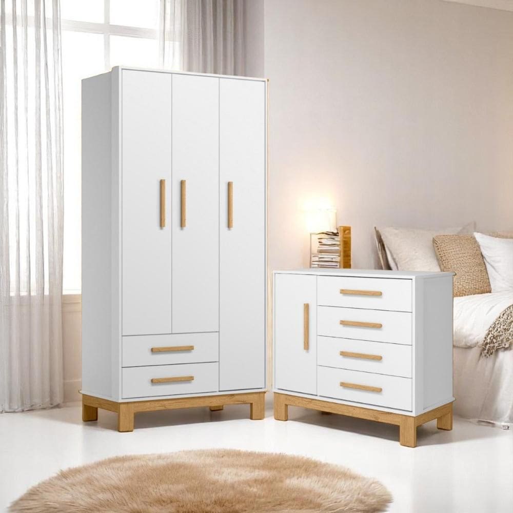 4355- Comoda Sap. 1Pt/4Gav Q  Slim Branco Acetinado (4355.3),4340 - G. Roupa 3Pts/2Gv Q  Slim Branco Acetinado (4340.3)