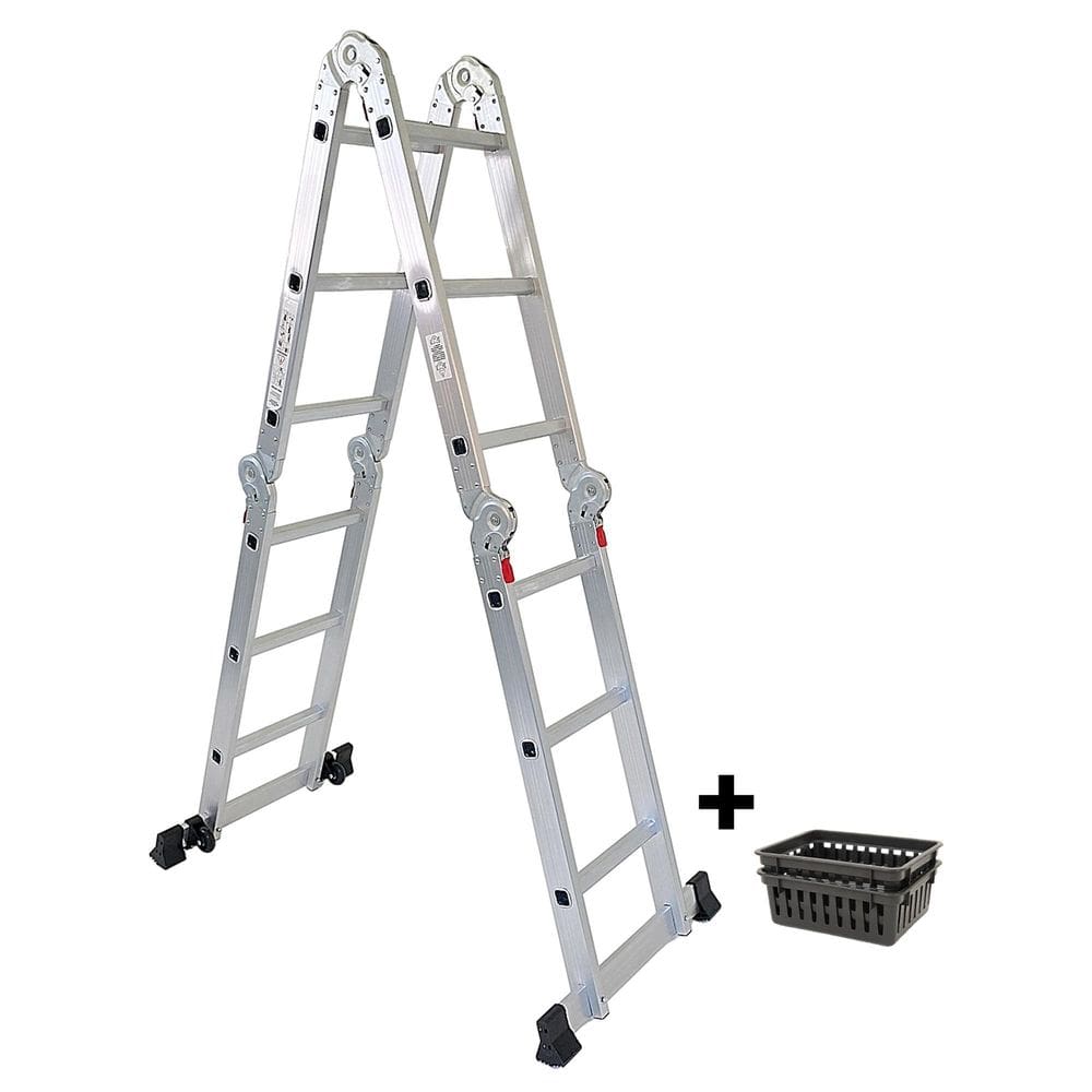 Escada Articulada De Alumínio 12 Degraus + 2 Mini Cestos