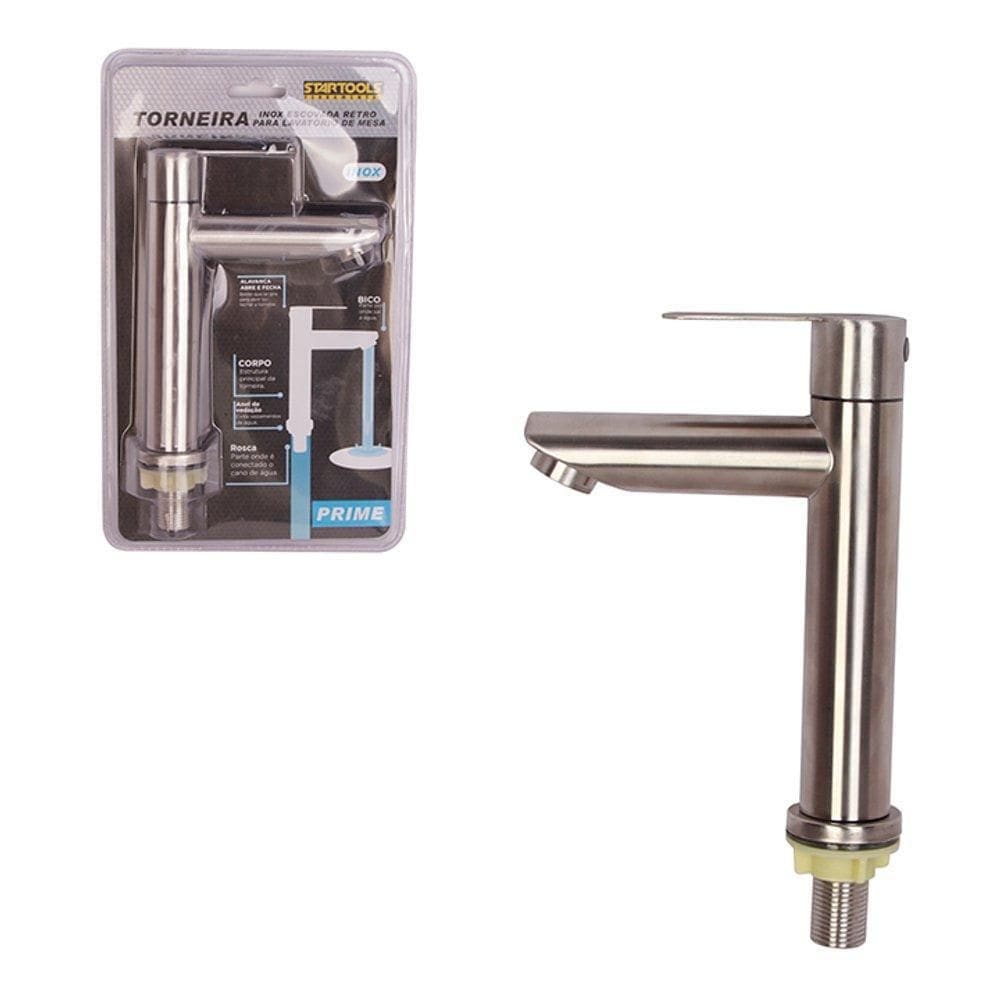 Torneira De Mesa Retro Para Lavatório - Inox Escovada