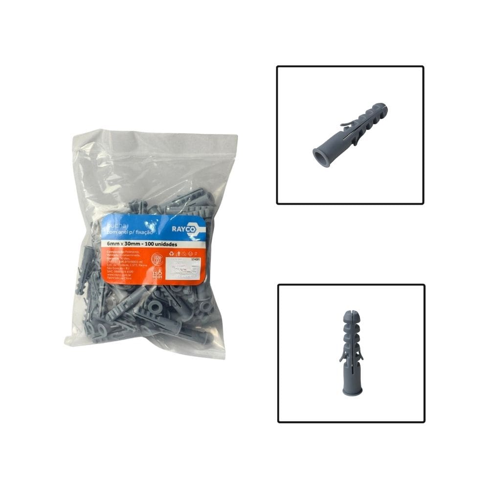 Pacote Bucha Fixa Com Anel 6x30mm 100 Unidades