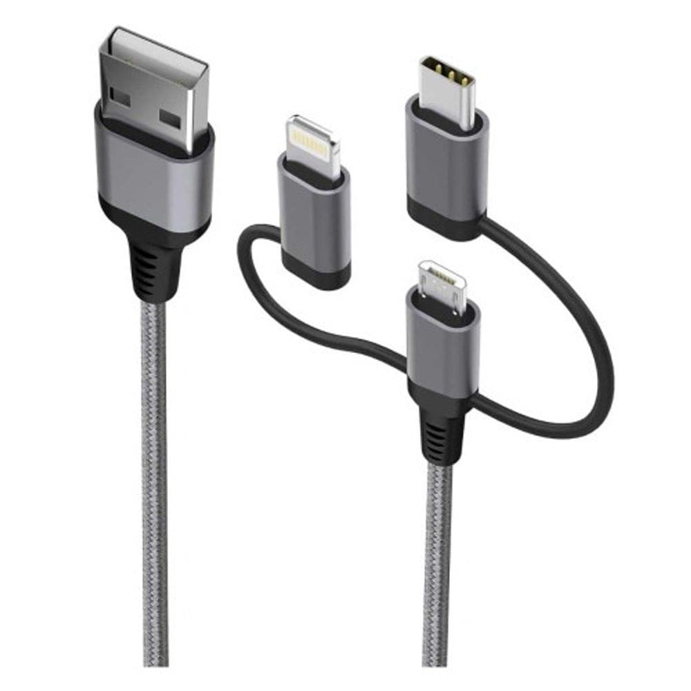 Cabo 3 em 1 Geonav 1,5M Light Mfi Micro-USB USB-C