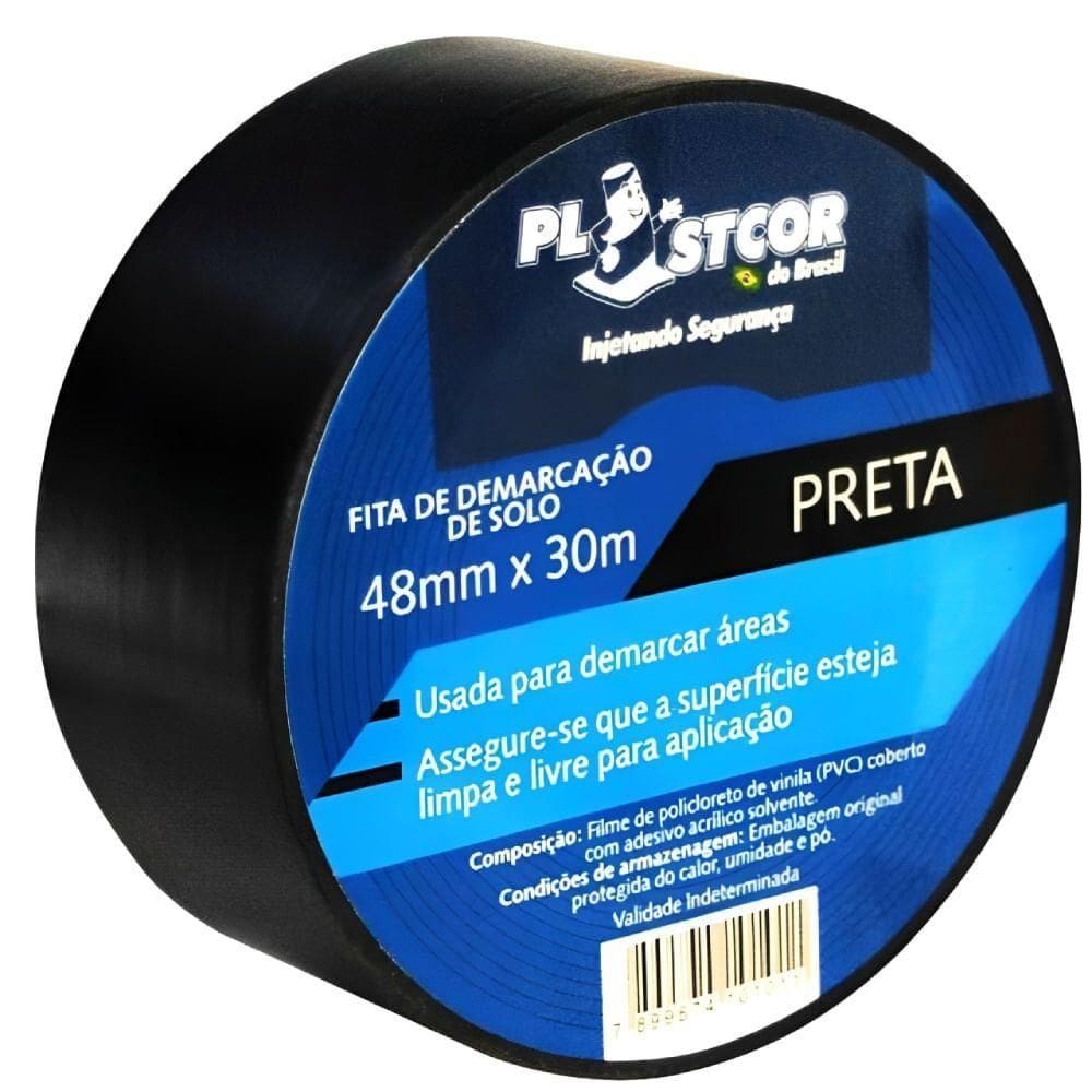 Fita De Demarcação 48mm X 30 Metros Preto - 700.01514 - Plastcor Fita Demarcacao Preto 48mmx30mts Plastcor