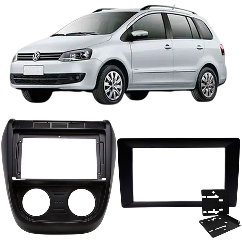 Moldura 9 e 7 Polegadas 2 Din Fox Crossfox Spacefox 2004 à 2010 Preta Painel Central Multimidia