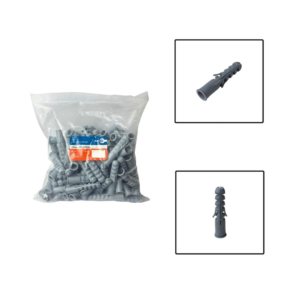 Pacote Bucha Fixa Com Anel 12x60mm 100 Unidades