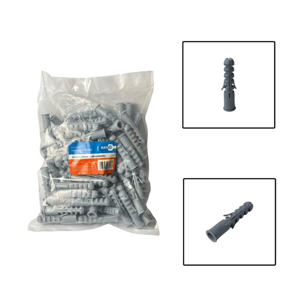 Pacote Bucha Fixa Com Anel 10x50mm 100 Unidades