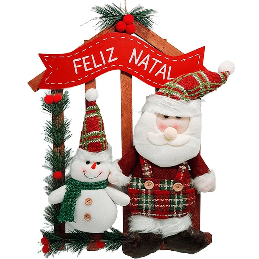 Guirlanda Natalina De Madeira Enfeite Porta Papai Noel Neve