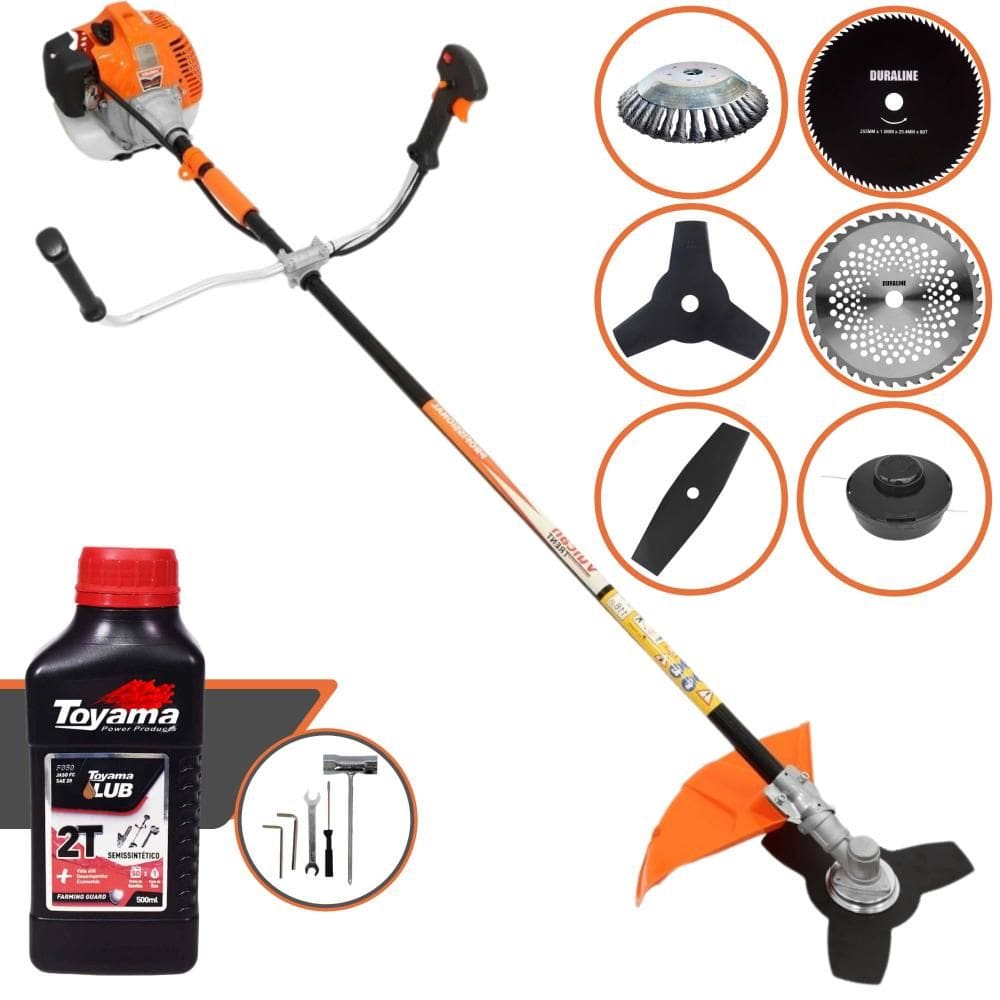 Podador de Grama Multifuncional Vulcan VR520-H À Gasolina 52cc 2,5HP de Potência 10.000rpm Motor 2 Tempos Roçadeira Completa 6 Em 1 + ÓLEO TOYAMA FG50