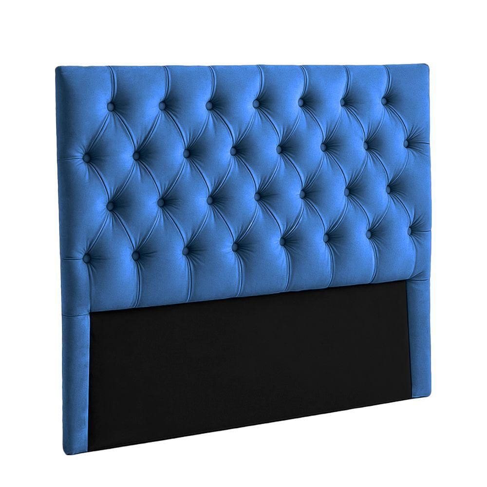 Cabeceira Estofada Casal Luna Nature Veludo Azul 138x136