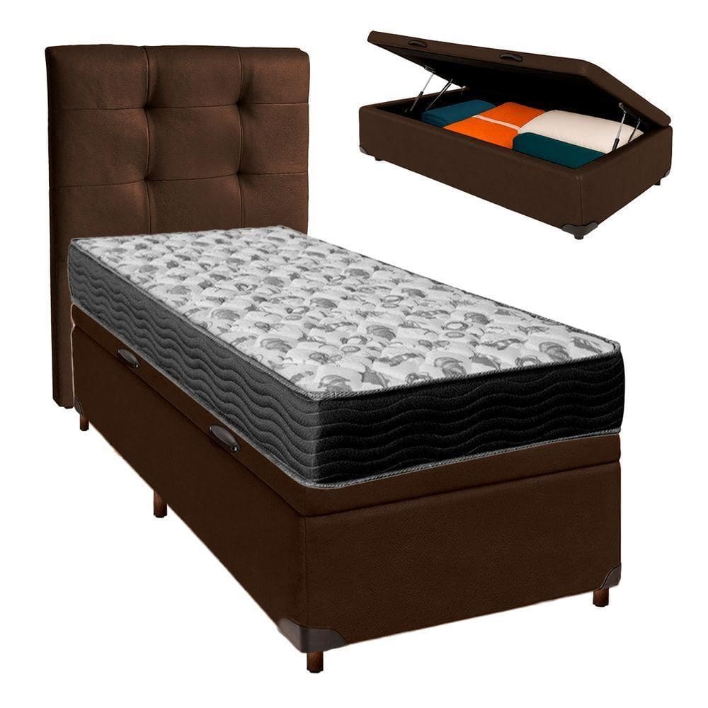 Kit Cabeceira + Cama Box Bau + Colchão Solteiro D33 Iso100 Ortobom