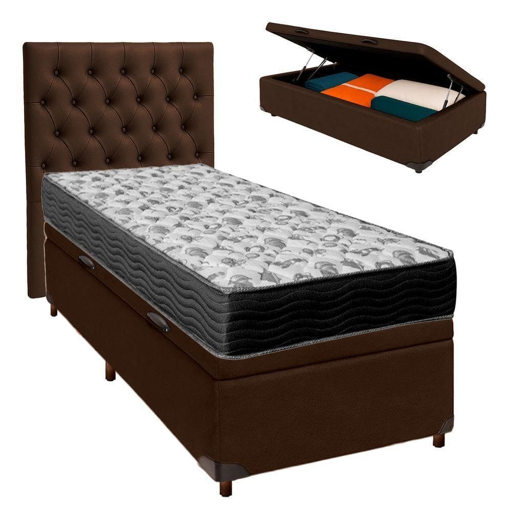 Kit Cabeceira + Cama Box Bau + Colchão Solteiro D33 Iso100 Ortobom